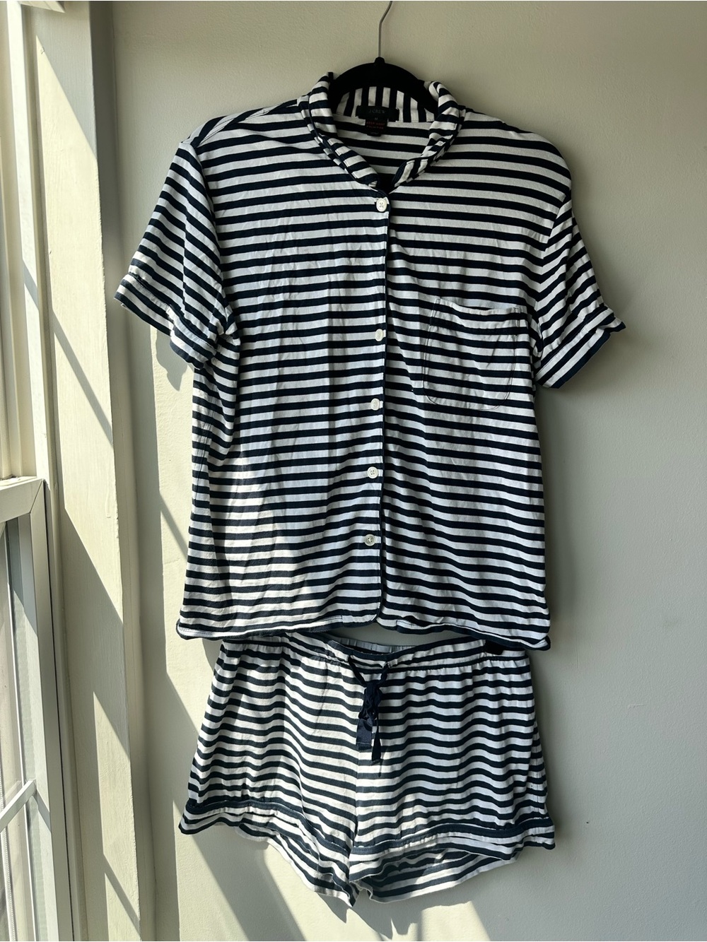J. Crew Striped Short Sleeve Pajama Set Navy & White Size Medium